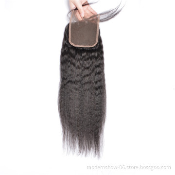 Wholesale price Yaki weave  lace closure 4x4 5x5 6x6 kinky straight hair free part middle part three part closure hair piece